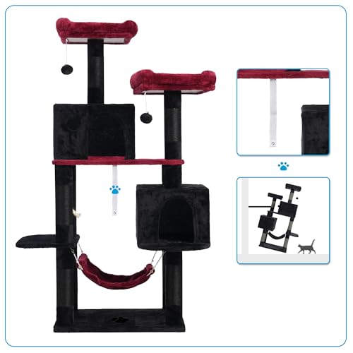 Cat Tree Tower with Sisal Scratching Posts (53.7 Inches / Black and Red)