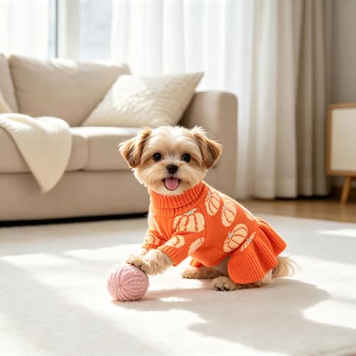 Bowknot Dog Sweater Dress for Small Dogs Girl (Medium (8-14lbs) / Pumpkin Orange)