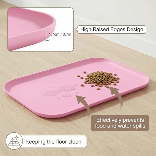 Non Slip Silicone Dog Food Mat for Food and Water (45 x 30 cm / Pink)