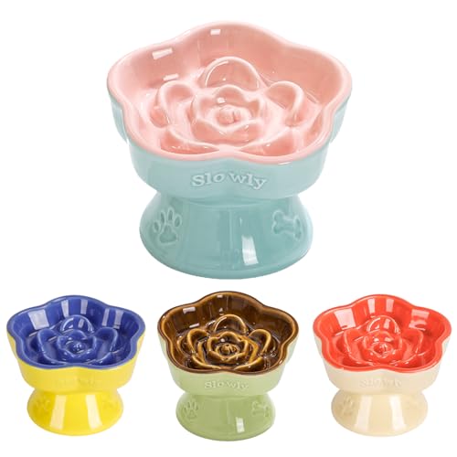 Raised Slow Feeder Cat Bowl (5.8" / Pink)