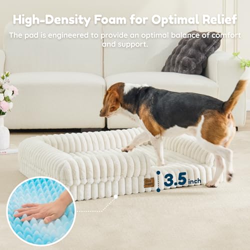 Faux Fur Orthopedic Dog Bolster Bed (Rectangular Cream / L(35*28*7))