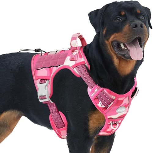 Dog Harness for Large Dogs (Camo - Pink Camo / L(Neck:18-29",Chest:24-37"),45-80 lbs)