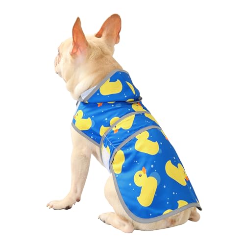Dog Raincoat for Medium Dogs Waterproof Jacket Hooded Rain Coats with Reflective Strips Leash Hole & Poncho Adjustable Fit (A. Ducks / Medium)