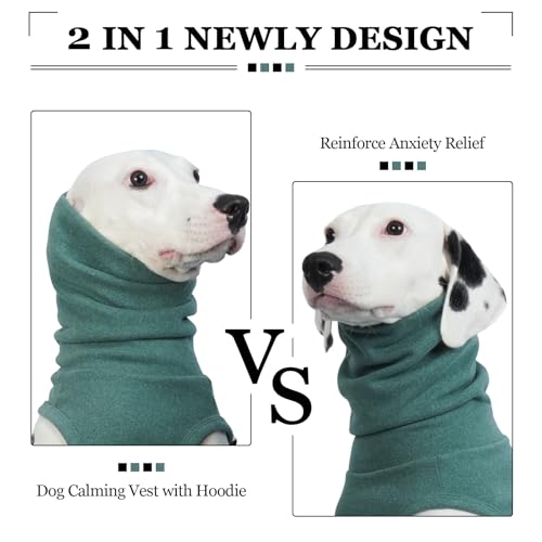 Dog Anxiety Vest Calming Jacket with Hoodie Soft Dog Ears Cover (XL / Green)