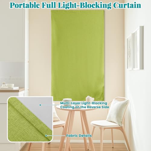 100% Blackout Magic Tape Stick On Curtains Window Shades Pull Down Blackout Window Cover No Drillng Self Adhesive Curtains No Rod Small Windows (35"W x 60"L (Pack of 1) / Fruit Green)