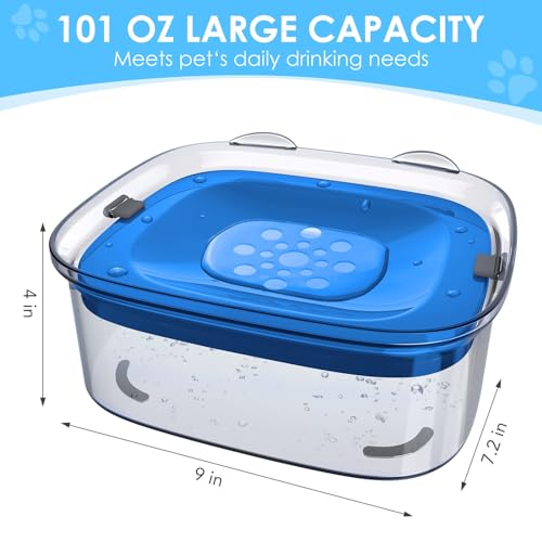 3L No Spill Dog Water Bowl with Slow Drinking Disk (Navy Blue)