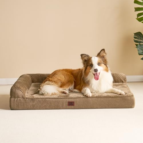 Memory Foam Dog Bed Large Size Dogs (Camel / 36.0"L x 27.0"W x 6"Th)