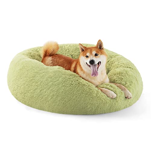 Calming Dog Bed Medium Size Dog Donut Washable Pet Bed (30"L x 30"W x 8"Th / Green)