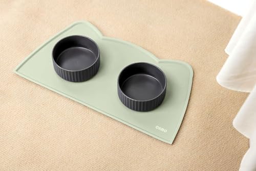 Cat Food Mat Silicone Pet Feeding Mat (20"L x 12"W / Sage Green)