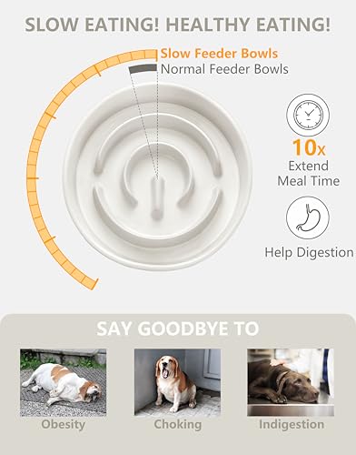 Ceramic Slow Feeder Dog Bowls (White / 8 Inches)