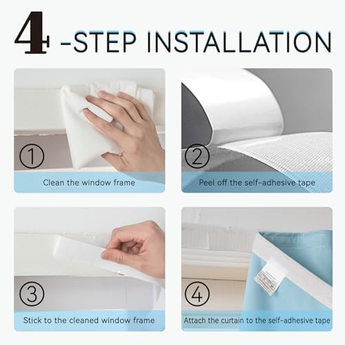 Self Adhesive Blackout Curtains (Lake Blue / 47"W x 59"L (Pack of 1))