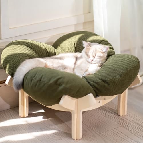 Elevated Cat Bed for Indoor Cats Couch Sofa Flower (Green)