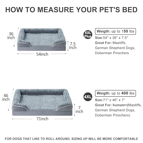 Orthopedic Washable XXL Dog Bed for Senior Dog Cozy Sleep (54.0"l X 36.0"w X 7.0"th / Grey)