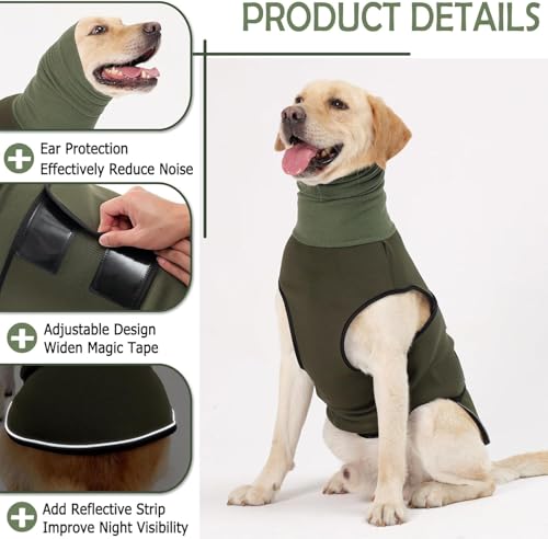 Reflective & Soft Dog Anxiety Vest with Ear Wraps for Thunderstorm (Army Green / XXX-Large)