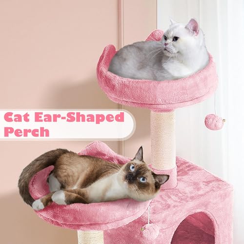 62.5inches Cat Tree Cat Tower Cat Condo with Platform & Hammock (62.5in / Pink)