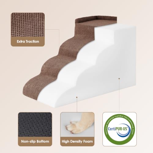 4 Step Curved Dog Stairs for Beds 17.6" H (Brown / 31.3"l X 15.7"w X 19.3"h)