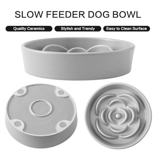8.25'' Ceramic Slow Feeder Dog Bowls (8.25 inch / Grey)