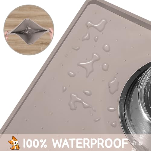 Silicone Cat & Dog Food Mat for Floors Waterproof (Taupe / 22''×14'')