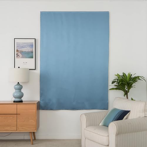 Self Adhesive Curtains 100% Blackout Shades Window Cover Sticky Curtain Portable Easy Open Black Out Curtains for Bedroom Living Room No Drilling (Light Blue/ Thickened / 47"W x 96"L (Pack of 1))