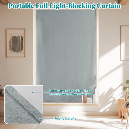 100% Blackout Curtains for Bedroom Stick On Curtain Window Shades Pull Down Blackout Window Cover No Drillng Self Adhesive Curtains No Rod Small Windows (46"W x 72"L (Pack of 1) / Light Grey)