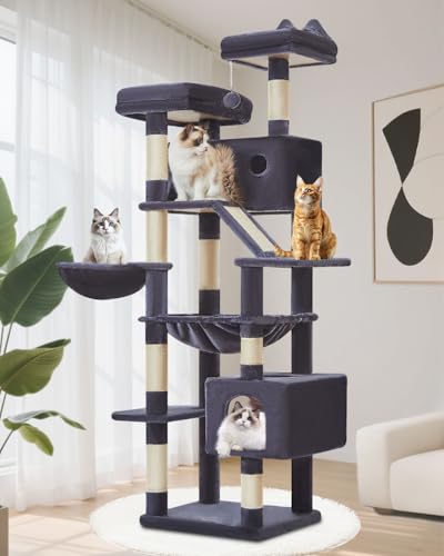 Cat Tree 71 in Extra Large Cat Tower for Inddor Cats (Smoky Gray / 71 Inches)