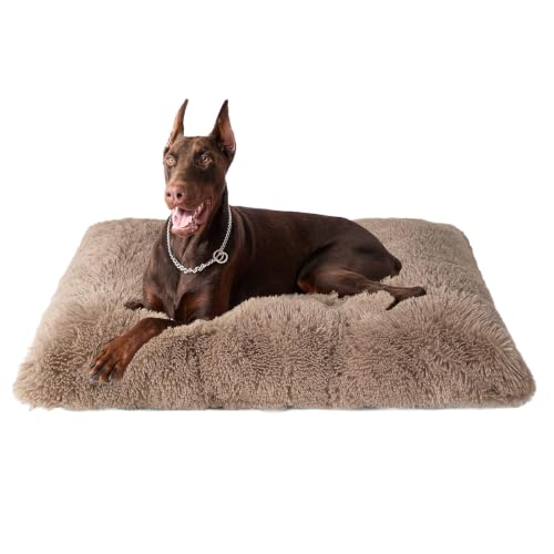 Fluffy Dog Crate Bed (Camel / 47 x 35)