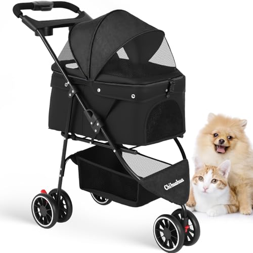 Pet Stroller Dog Stroller for Small Medium Dogs Cats (Black)