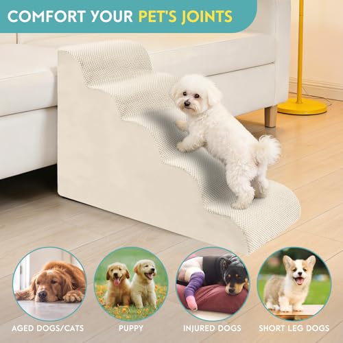 Dog Stairs for Small Dogs (Beige / 5-Step (H: 22.8IN))