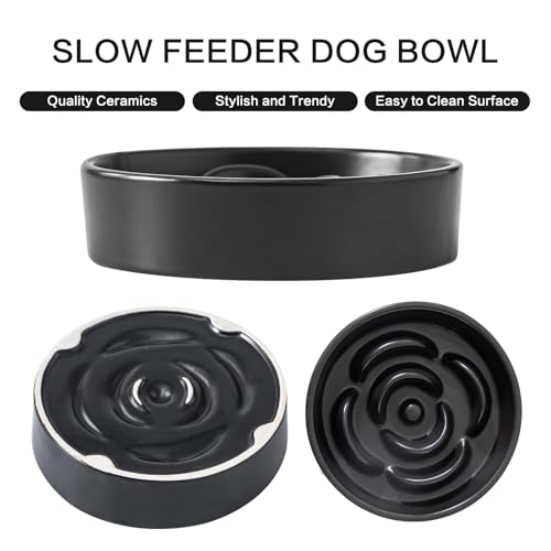 6'' Ceramic Slow Feeder Dog Bowls (6 inch / Black)