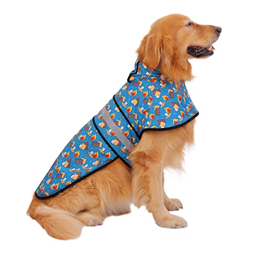 Dog Raincoat with Hood & Leash Hole S (Large / Happy Camper)