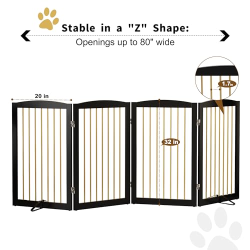 Freestanding Pet Gate for Dogs (32" Height-4 Panel / Black & Gold)