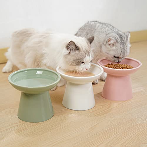 2 Pack Extra Wide Elevated Ceramic 6.2" Shallow Cat Food Bowls (Baby Blue-2 Food Bowl)