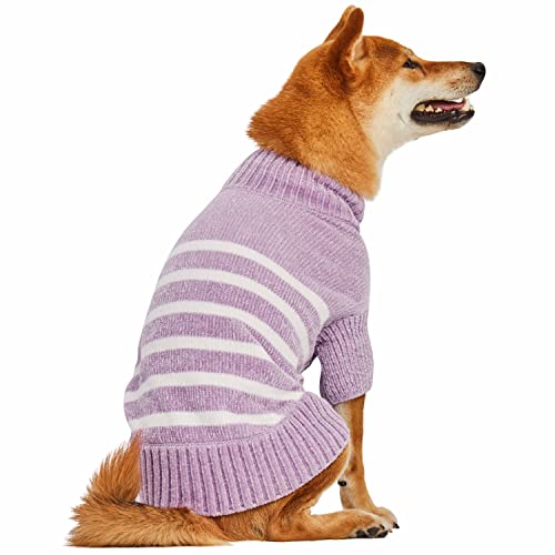 Cozy Soft Chenille Classy Striped Dog Sweater in Lavender Frost (12 inch / Lavender Frost)
