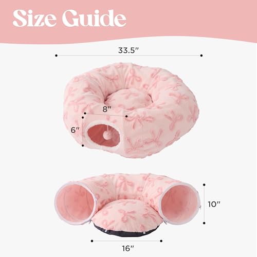 Lesure Donut Cute Jacquard Cat Tunnel Bed Kitten Toys for Puppy Bunny (Standard (33.5"L x 33.5"W x 10"H) / Bow Pink Taffy)