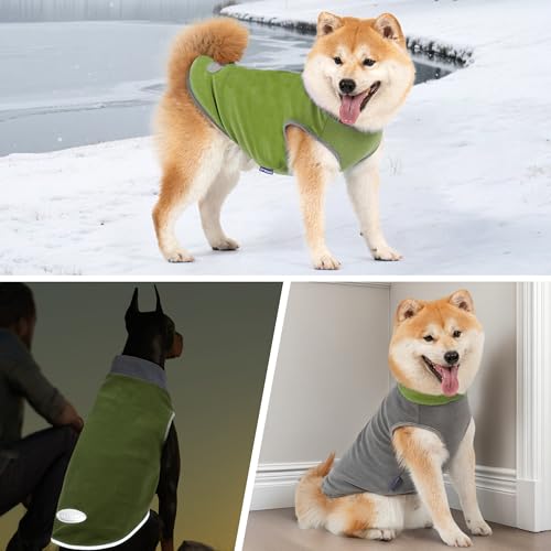 2 Pack Fleece Dog Sweater Pullover Lightweight Reflective Jacket (Large / Grass Green & Grey)