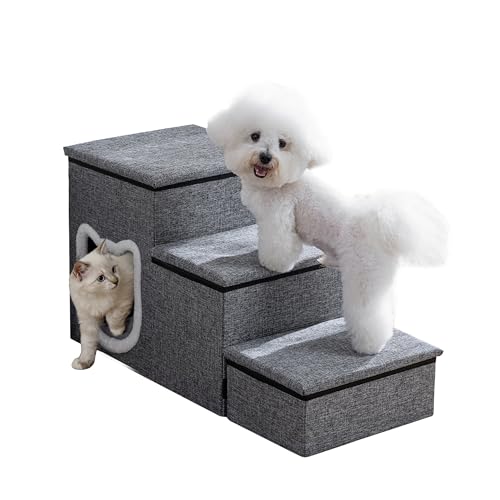 Pet Stairs with Storage and Condo (Grey / 3-Step)