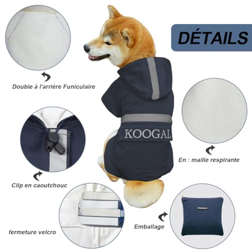 Dog Raincoat Waterproof Hooded (Navy Blue / 3XL-Fit for 33 to 44 pounds)