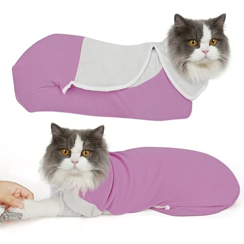 Cat Wrap for Cutting Nails (L(15-28lbs) / Pinkish Purple)