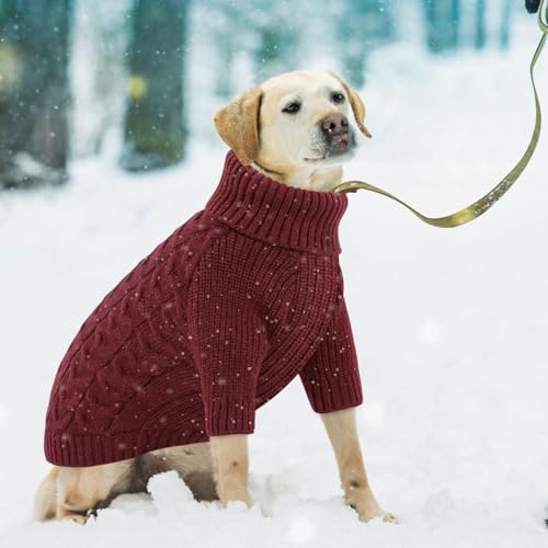 Medium Dog Christmas Sweater Warm Soft Cable Knit Dog Sweater (Medium / Burgundy)