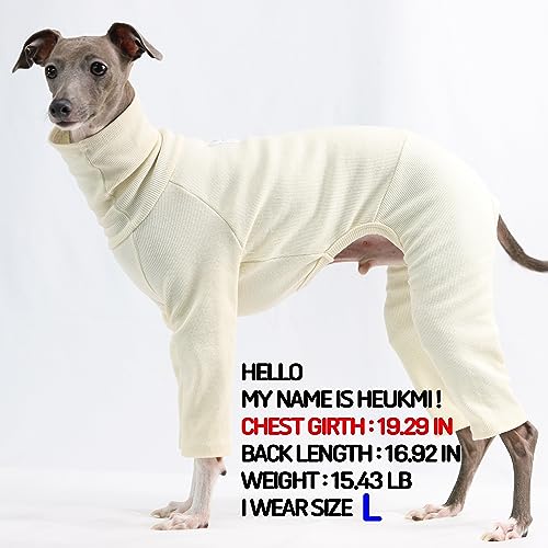 D Doggy Star Italian Greyhound Clothes Stretchable Onesie Whippet for Dog (XL / Ribbed Ivory)