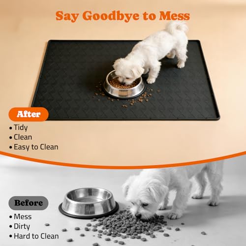 Pet Feeding Mat with Raised Edge (Black)