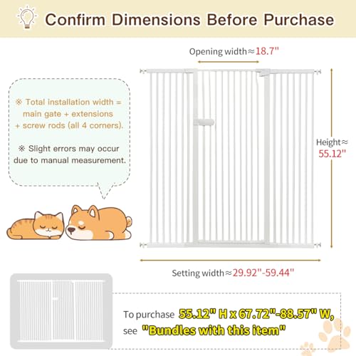 Extra Tall Cat Gate 55.12" High 29.92" (55.12" H-white / 29.92"-59.44" W)