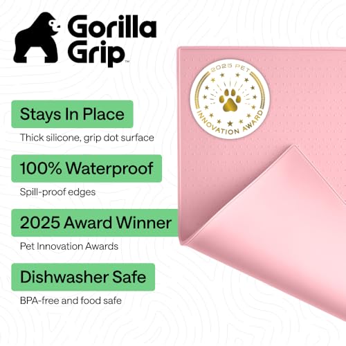 Dog Food Mat 100% Waterproof Silicone (Pink / 32"l X 24"w)