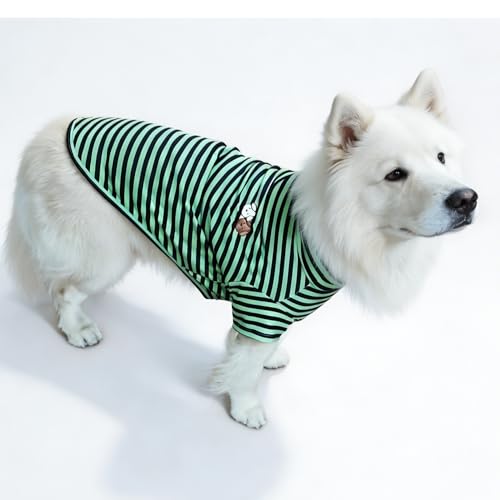 Turtleneck Dog Shirt Cute Doggie Embroidery Super Soft Dog Sweatshirt Stretchy Striped Puppy Pullover for Cats Small Medium Large Dogs (Green Striped / XXX-Large)