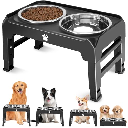Elevated Bowls with Adjustable Heights (Black / Medium dogs)