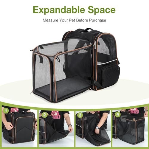 Large Cat Backpack Carrier Expandable Pet Carrier Backpack for Small Dogs Medium Cats Fit Up to 18 Lbs (Black)