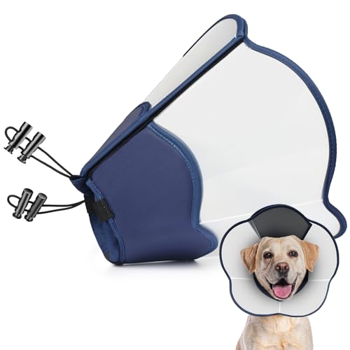 Hard & Heavy Plastic Dog Cone Collar Alternative for Lab Golden GSD (Navy Blue / L(Neck Girth:13.78"-17.9"))