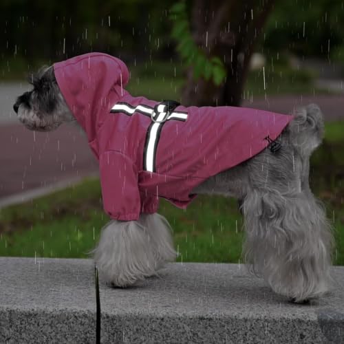 Dog Raincoat with Hood & Harness Built (S (Back 13.2", Chest 18.5", Neck 13.9") / Fuschia)