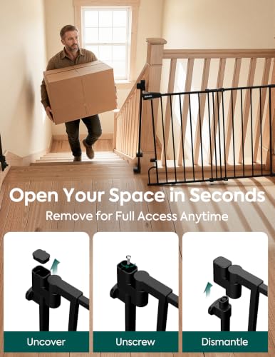 Removable Baby Gate for Stairs No Bottom Bar (Black / 29-43" W, 30" H-Standard)