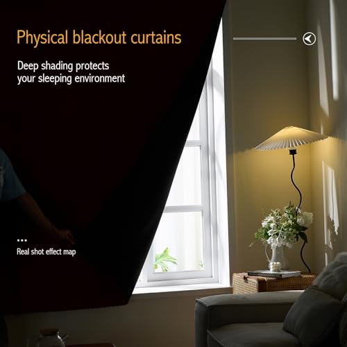Self Adhesive Curtains 100% Blackout Shades Window Cover Sticky Curtain Portable Easy Open Black Out Curtains for Bedroom Living Room No Drilling (Burgundy/ Thickened / 59"W x 96"L (Pack of 1))